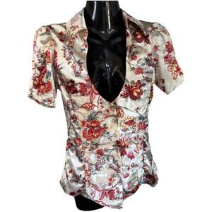 Y2K Guess Jeans Blouse Cottage Core Cinched Waist